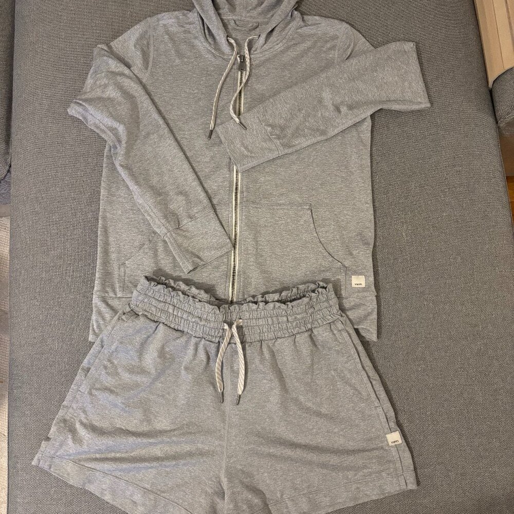 Vuori Light Gray Zip Hoodie and Drawstring Shorts Set